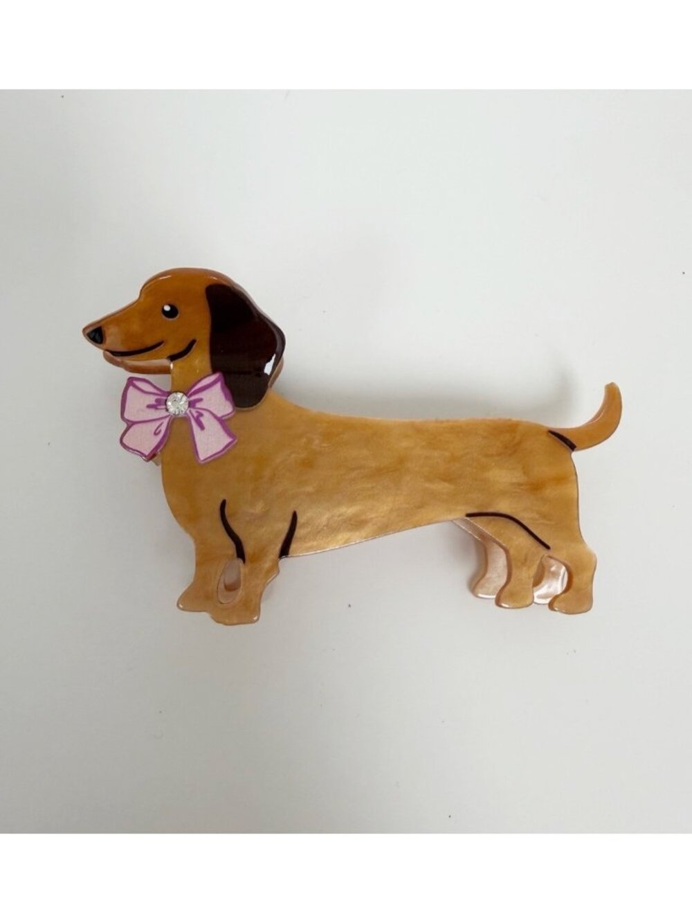 Dachshund Dog Hair Claw Clip Brown Pink Bow Crystal NEW